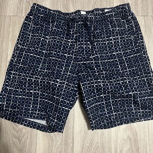 GAP Mens 9” Easy Shorts XL Blue White Print Elastic Waist Drawstring